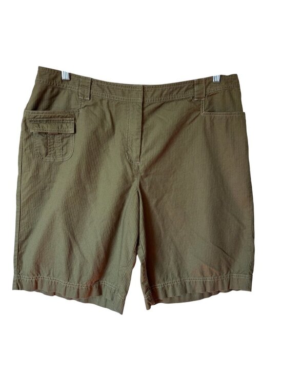 J Jill Pants - J Jill Shorts Size 18 Green Striped Genuine Fit Below Waist Relaxed Fit Cotton